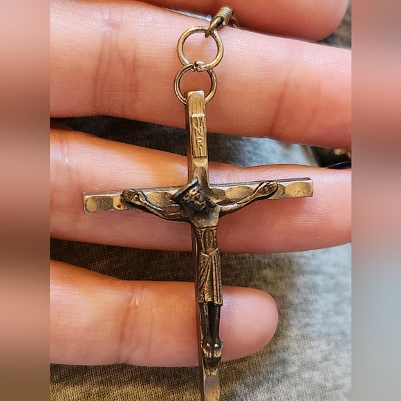 Vintage Italian Sacred Heart Rosary | Ornate Metal Rose/Floral Beads & INRI Cruc - Picture 5 of 5